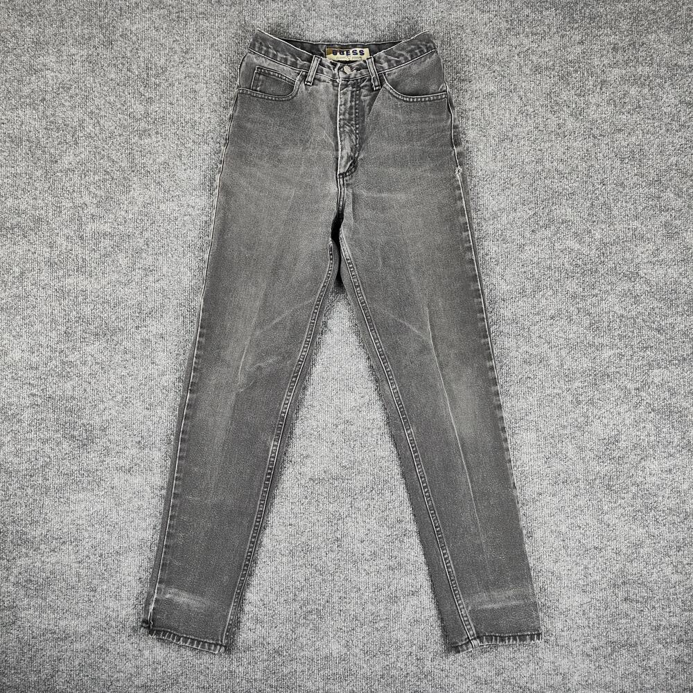 Vintage Guess Jeans Womens 27 Gray Charcoal Wash High Rise Slim Skinny Denim 90s